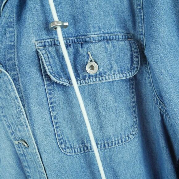 Vintage Large Jacket Denim Chambray Hoodie Fall 90s Normcore Utility Preppy - Picture 3 of 9